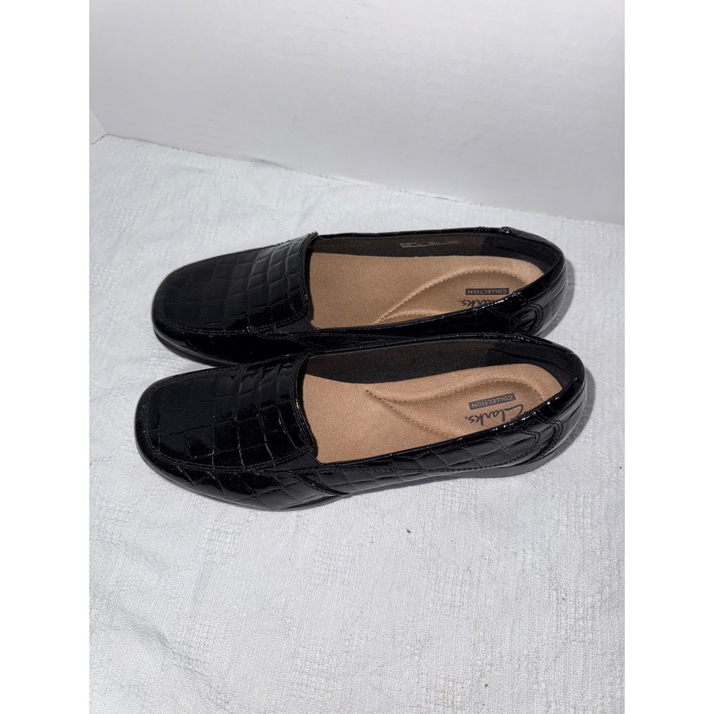 Clarks Black Patent Croc-Embossed Loafers - Picture 2 of 7